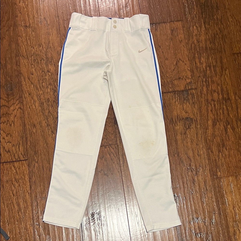 Boy’s Nike Baseball Pants, white with royal blue Accents